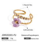 18K Gold Pastel Color Bejeweled Flower Ring