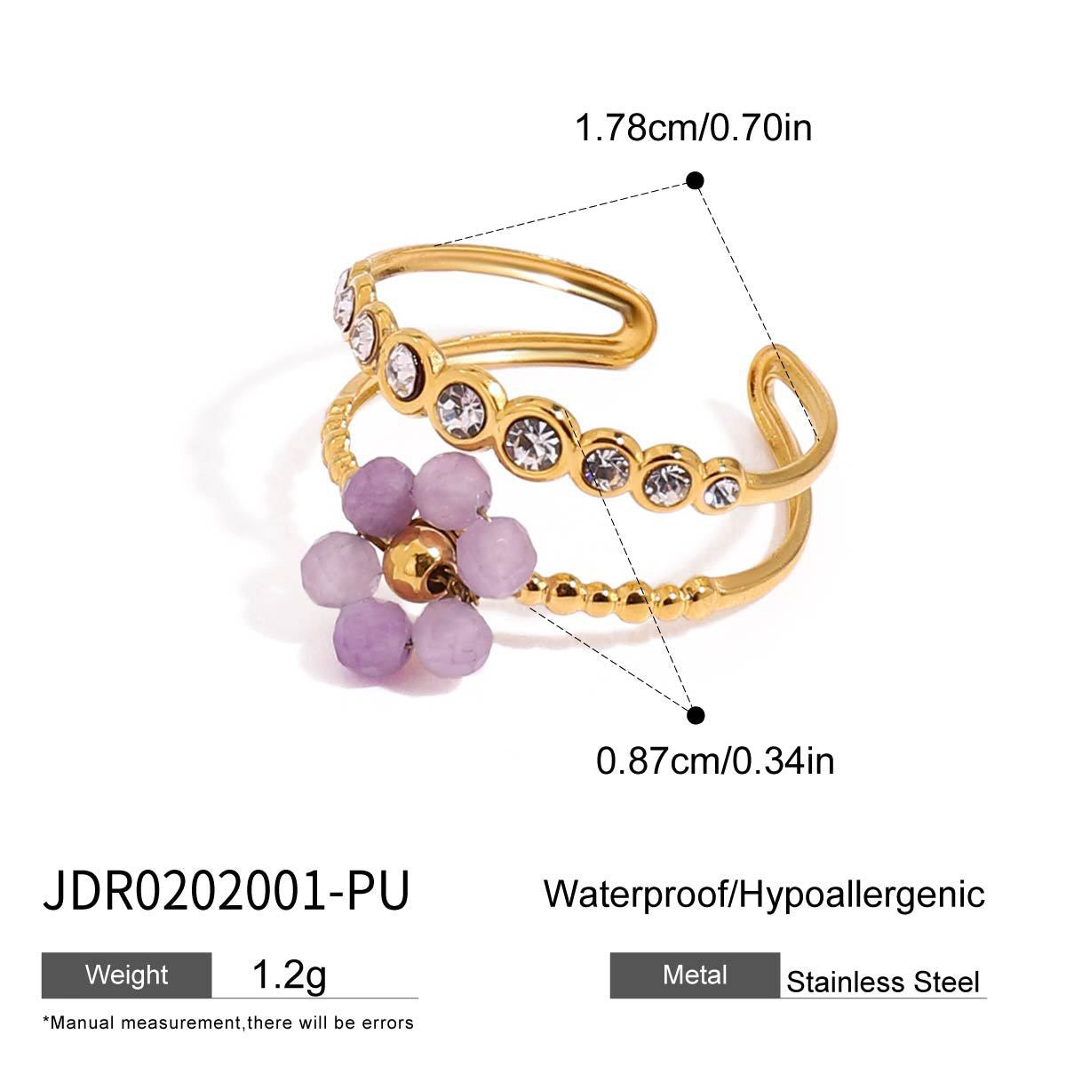 18K Gold Pastel Color Bejeweled Flower Ring
