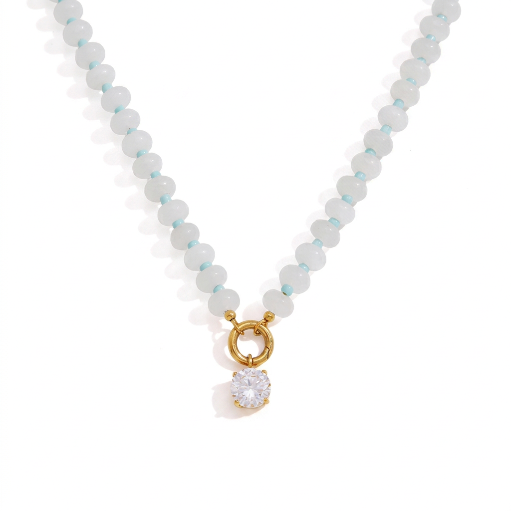 18K Gold Color Therapy Beaded Pendant Necklace
