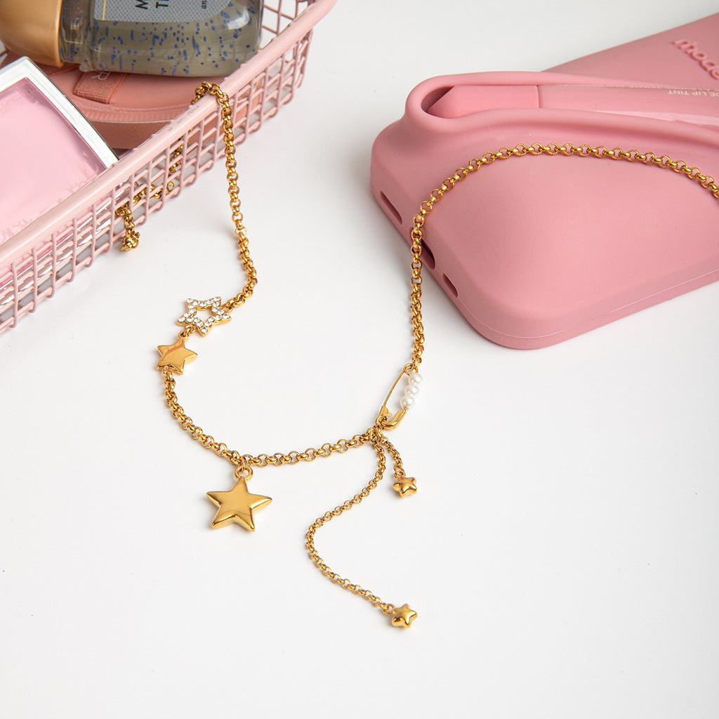 18K Gold Stars Shine Bright Beaded Chain Layered Necklace Set