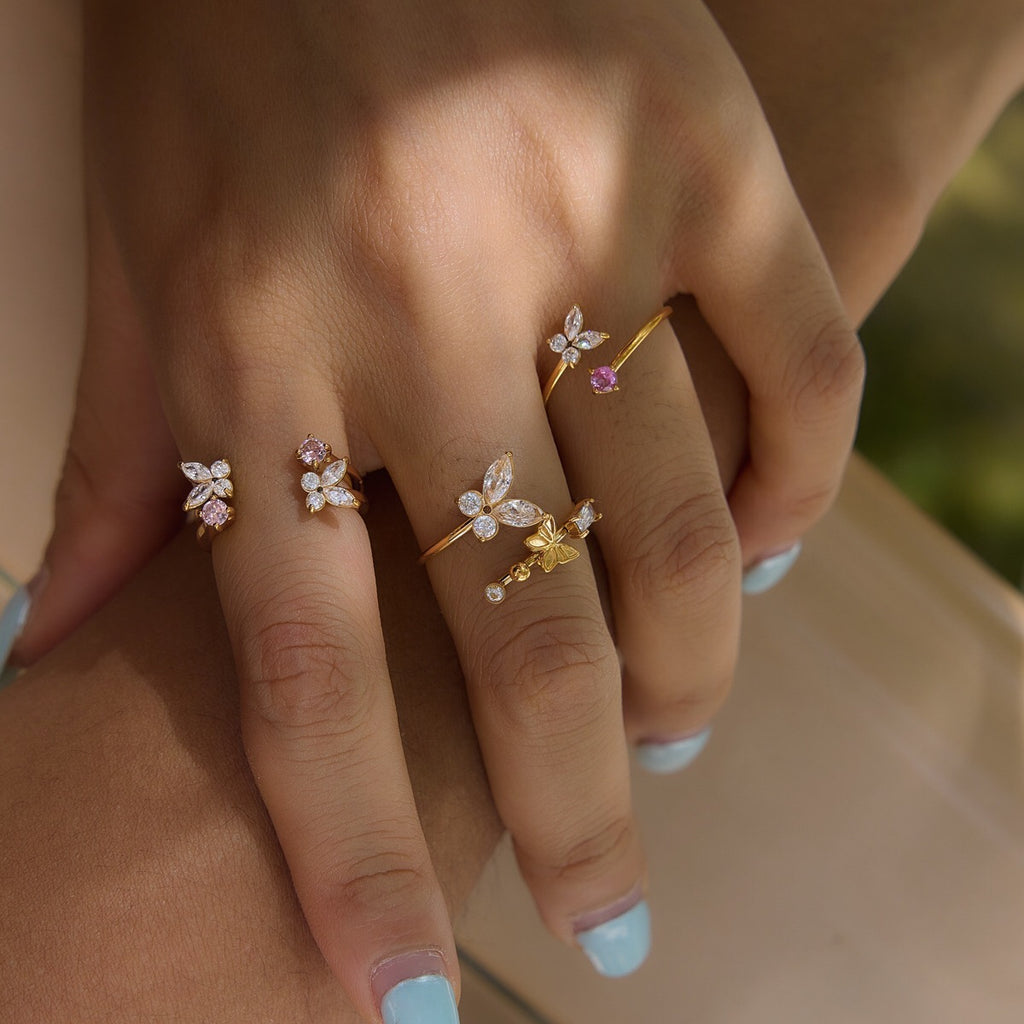 18K Gold Flutter Obsession Pink Butterfly Cuff Ring
