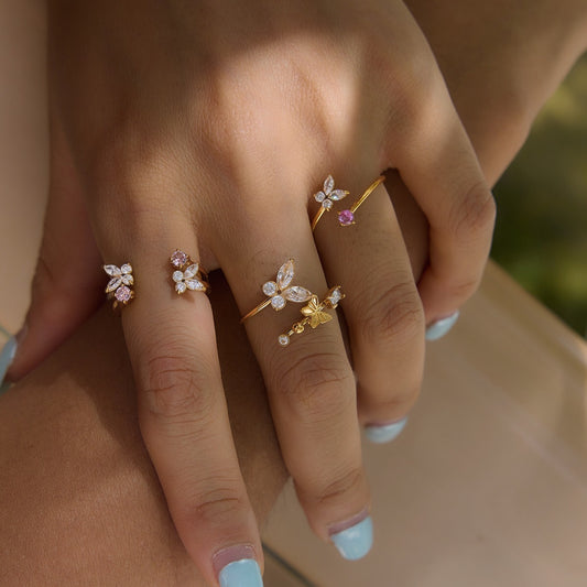 18K Gold Flutter Obsession Pink Butterfly Cuff Ring