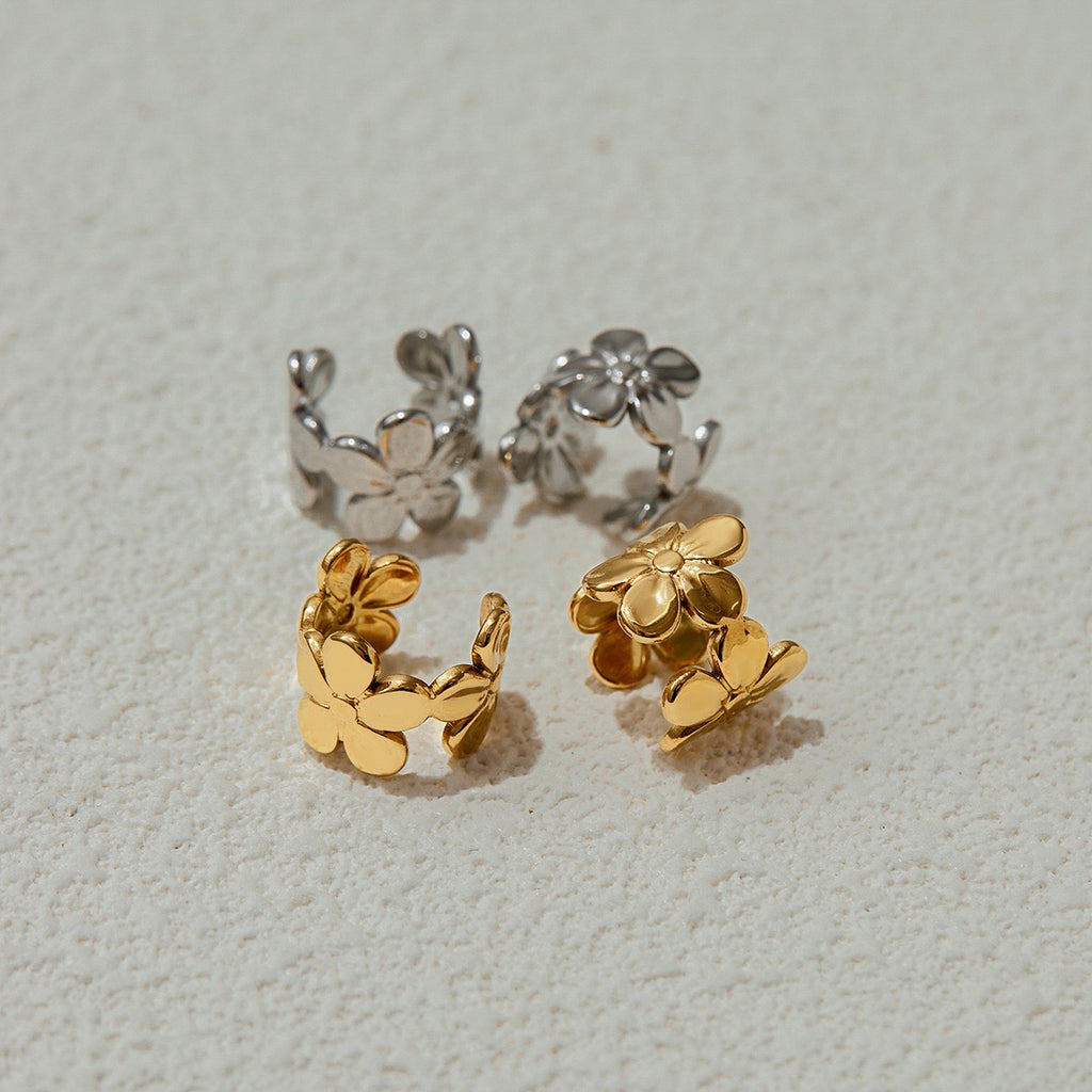 18K Gold Flower Huggie Ear Cuff