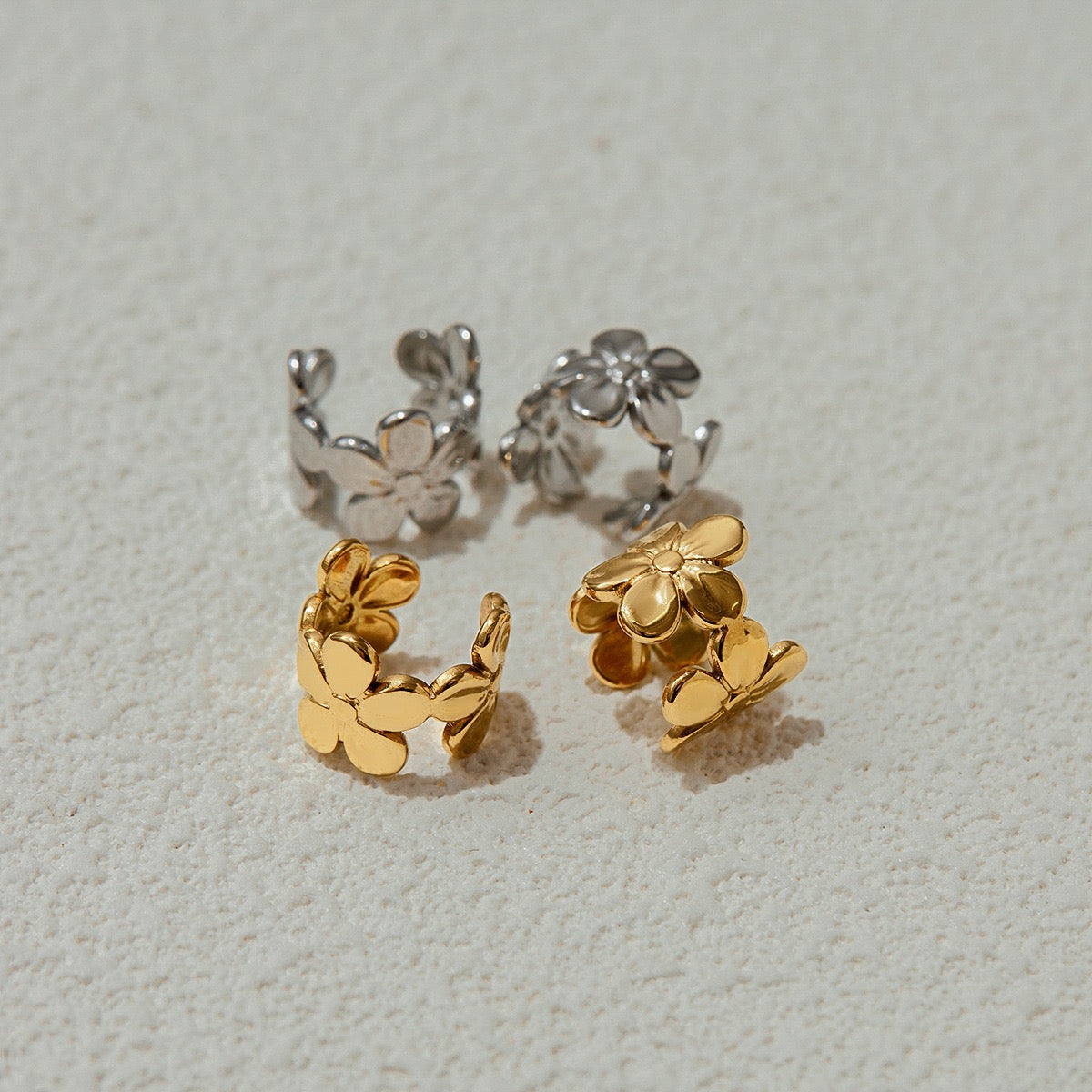 18K Gold Flower Huggie Ear Cuff