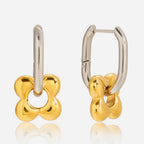 18K Gold and Silver Two Tone Flower Small Hoop Dangle Huggie Earrings