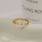 18K Gold Four Leaf Clover Flower Chain Band Stacking Ring