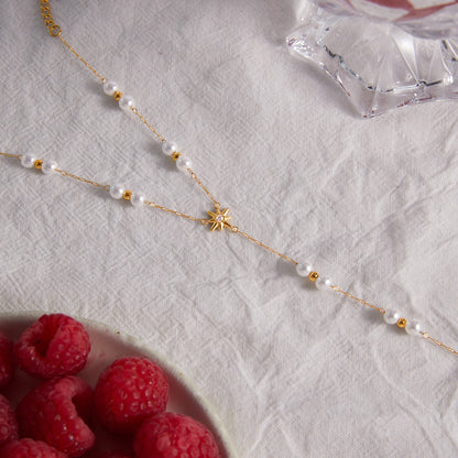 18K Gold Starlit Elegant Pearl Hand Chain Bracelet