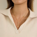 18K Gold Sweet Lumi Pearl Y Shape Lariat Dainty CZ Necklace
