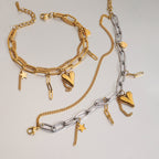18K Gold Heart Charm Paperclip Chain Bracelet
