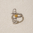 18K Gold and Silver Two Tone Safety Pin Statement Ring