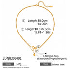 18K Gold Dainty Heart Bow Pendant Double Chain Layered Necklace Set