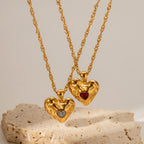 18K Gold Bejeweled Heart Pendant Statement Necklace