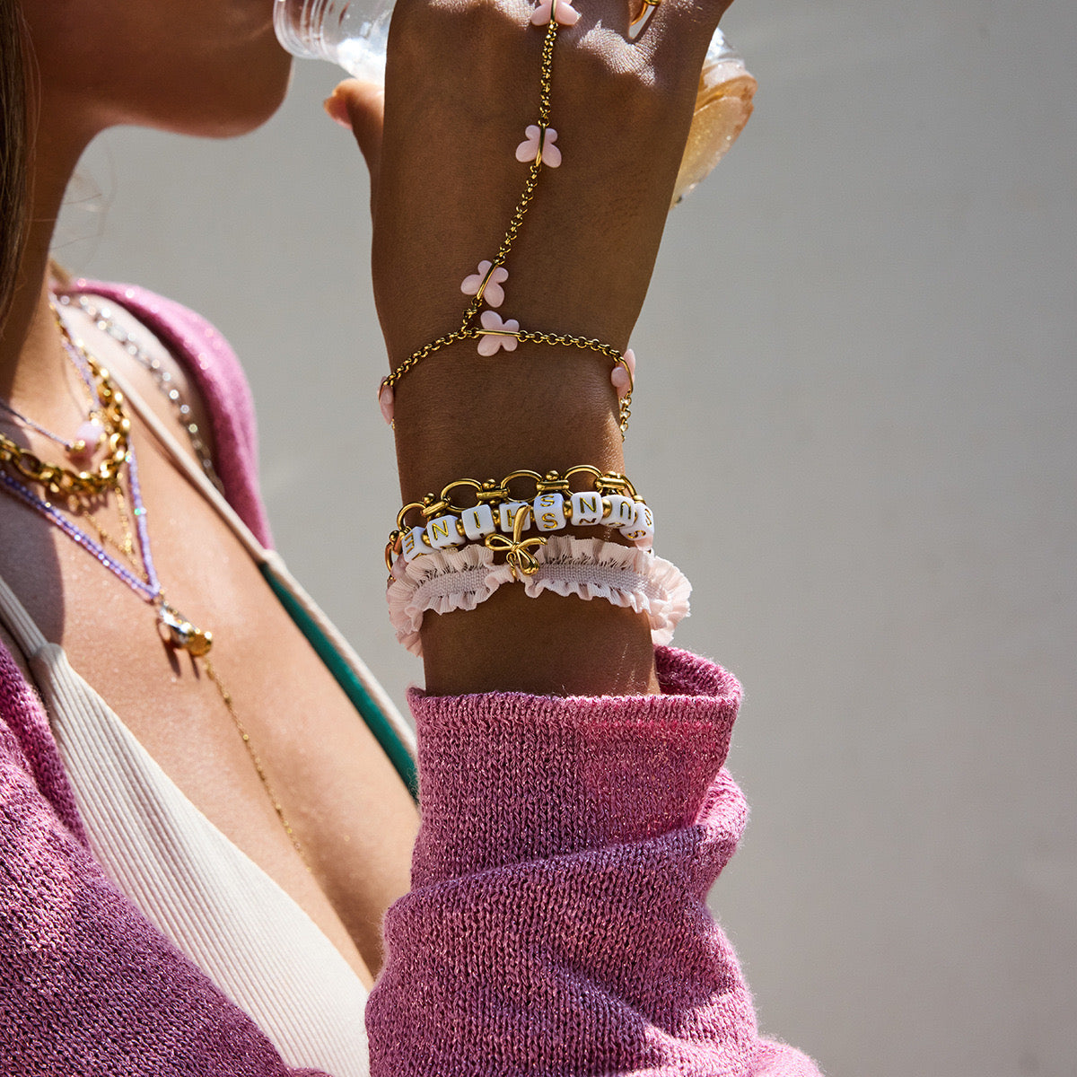 18K Gold Waterproof Pink Butterfly Trendy Hand Chain Bracelet