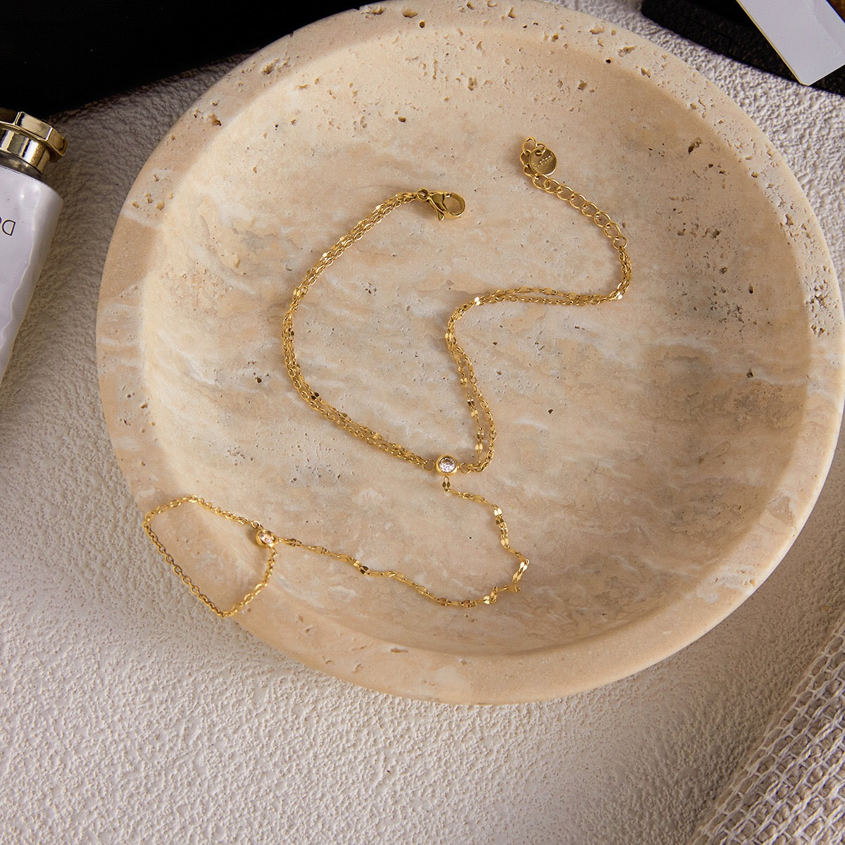 18K Gold Waterproof Glimmer Dainty Hand Chain Bracelet Stack