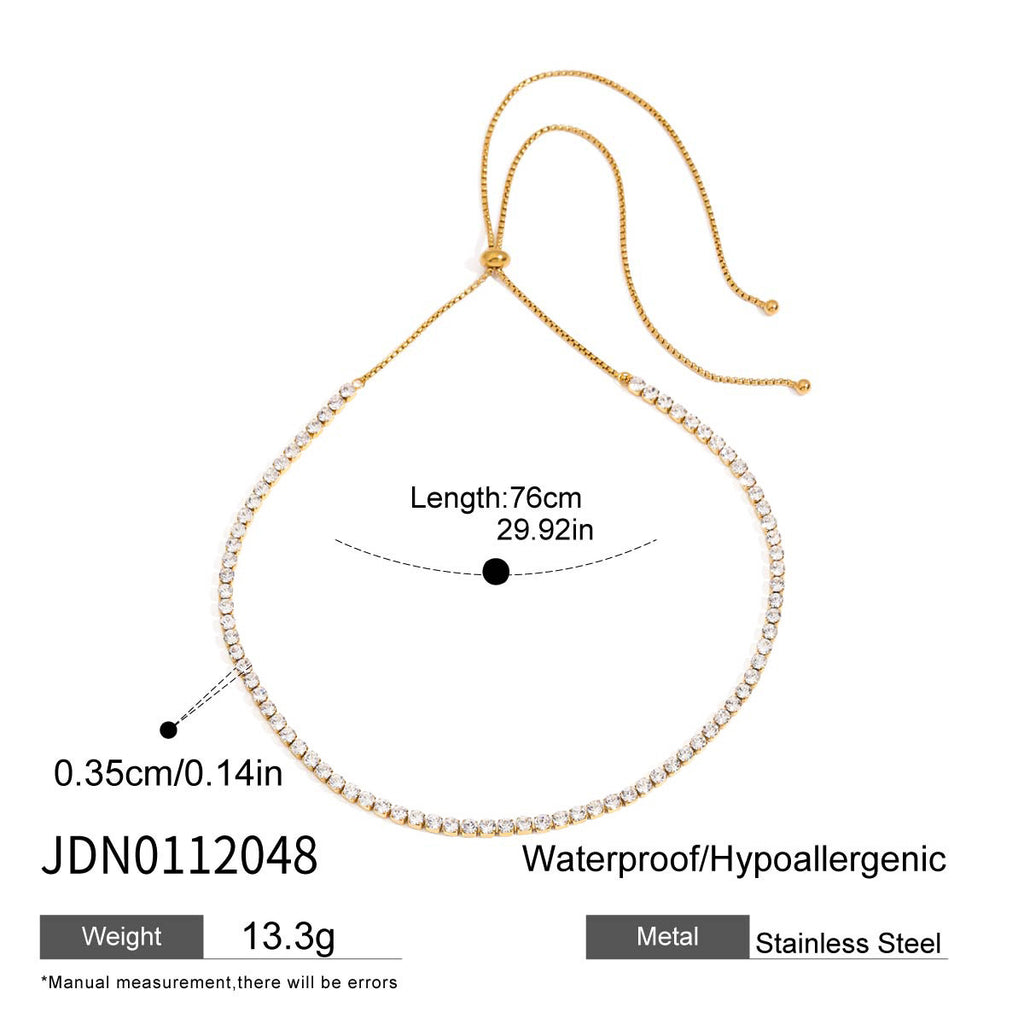 18K Gold Extra Bling CZ Tennis Chain Adjustable Choker Necklace