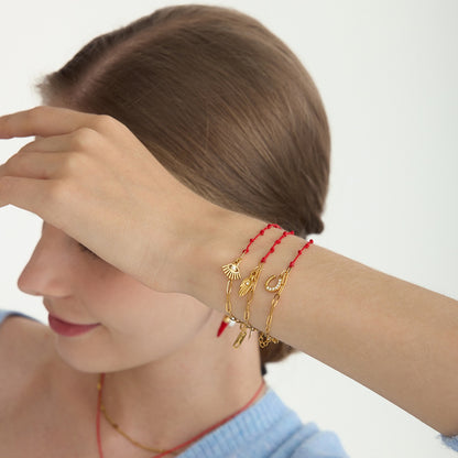 18K Gold Grace Knot Red String Lucky Charm Dainty Bracelet
