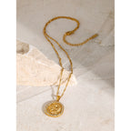 18K Gold Cupid Coin Pendant CZ Necklace