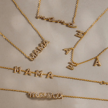 18K Gold MAMA Minimalist Glam Dainty Charm Necklace
