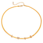 18K Gold LOVE Herringbone Snake Chain CZ Collar Necklace