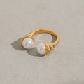 18K Gold Graceful Command Pearl Statement Cuff Ring