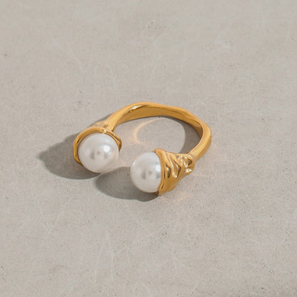 18K Gold Graceful Command Pearl Statement Cuff Ring