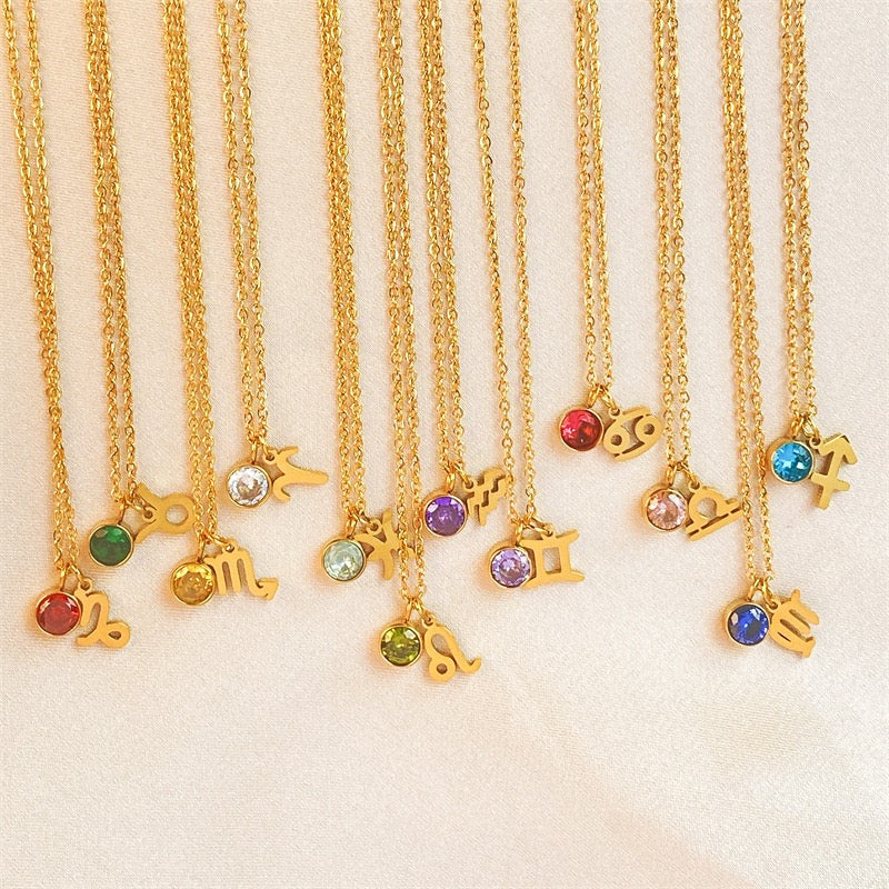 18K Gold Zodiac Birthstone Pendant Necklace