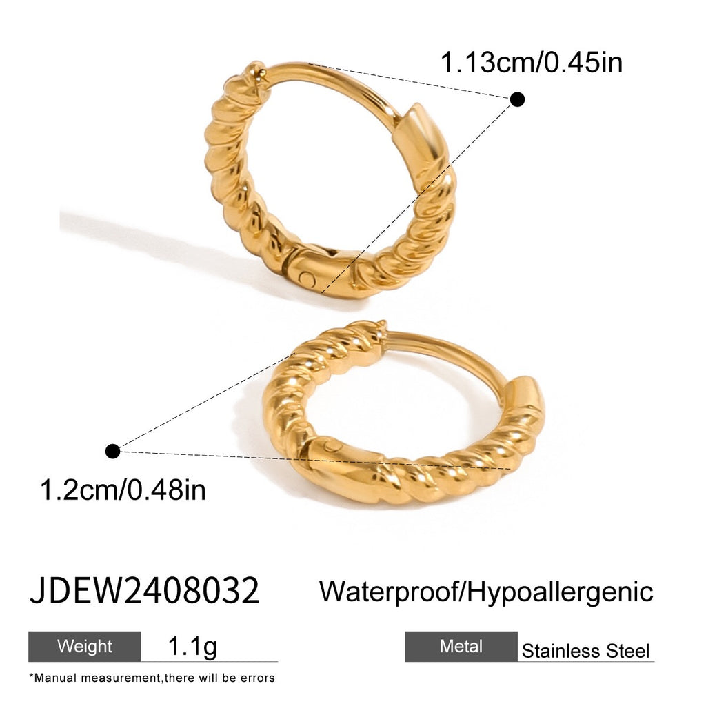 18K Gold Bare Ribbed Rectangle Huggie Earrings Cartilage Hoops Stack