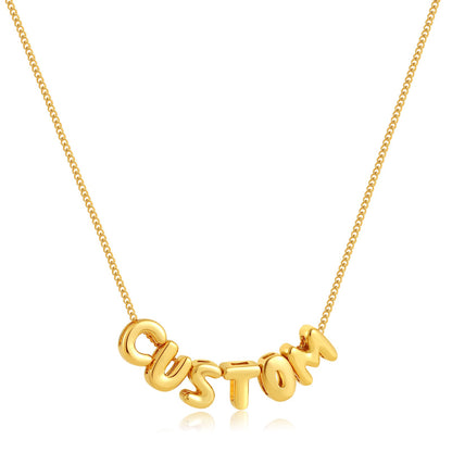 18K Gold and Silver Icon Bubble Letter Initial Custom Name Necklace