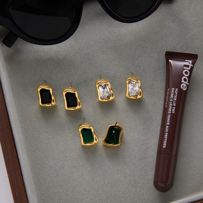 18K Gold Liquid Form Statement CZ Stud Earrings