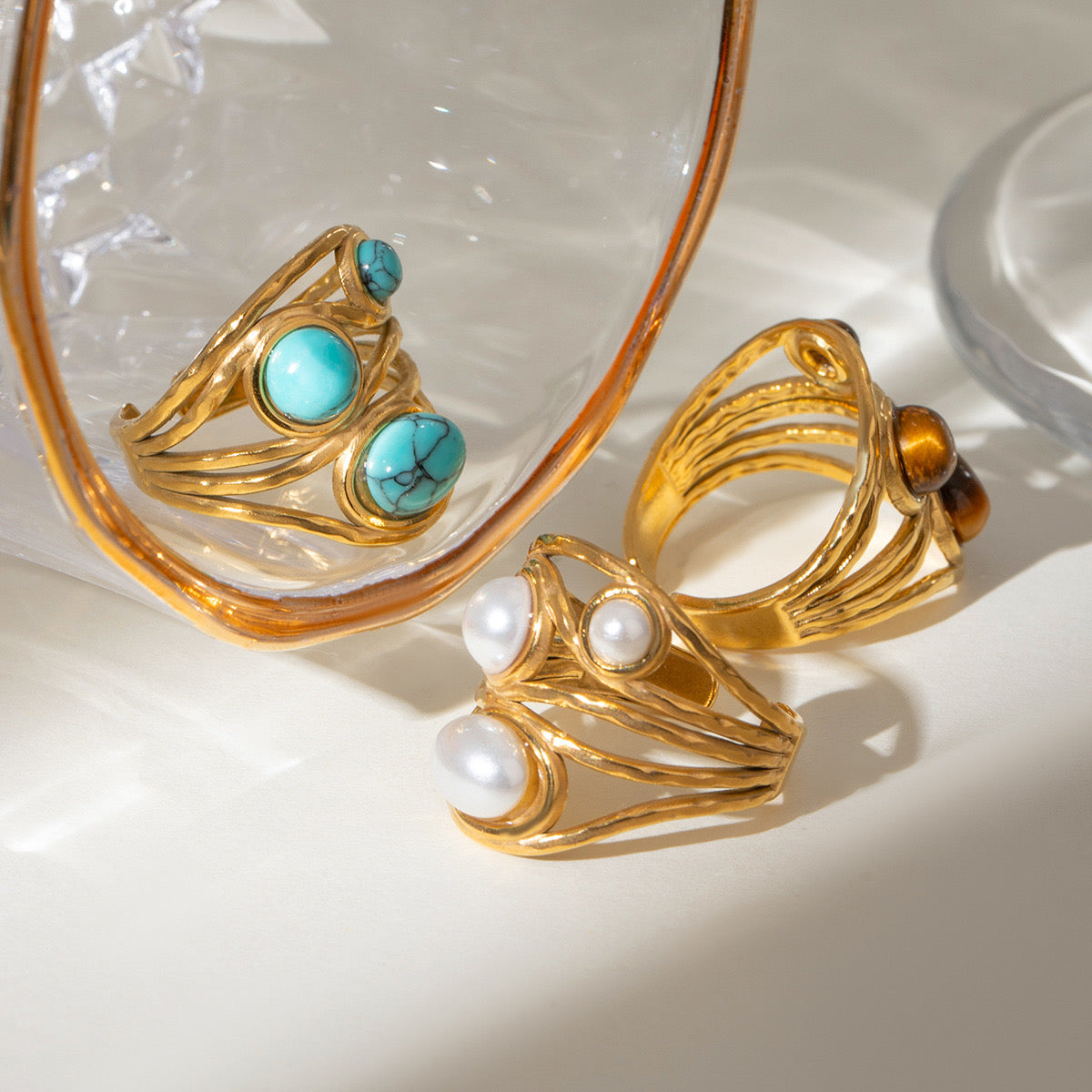 18K Gold Bold Gemstone Statement Ring