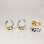 18K Gold Linked Rings Small Hoop Huggie Earrings