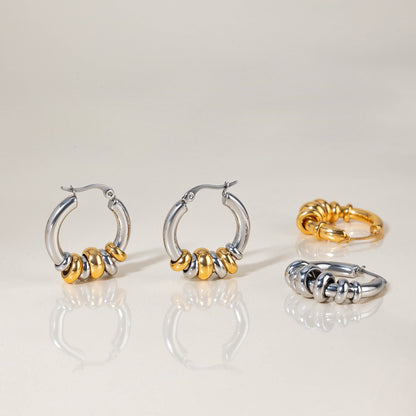 18K Gold Linked Rings Small Hoop Huggie Earrings