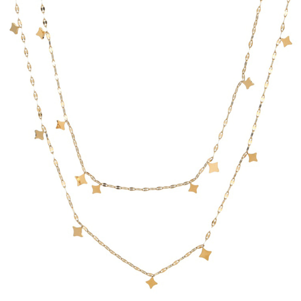 18K Gold Star Sprinkled Double Chain Dainty Layered Necklace Set