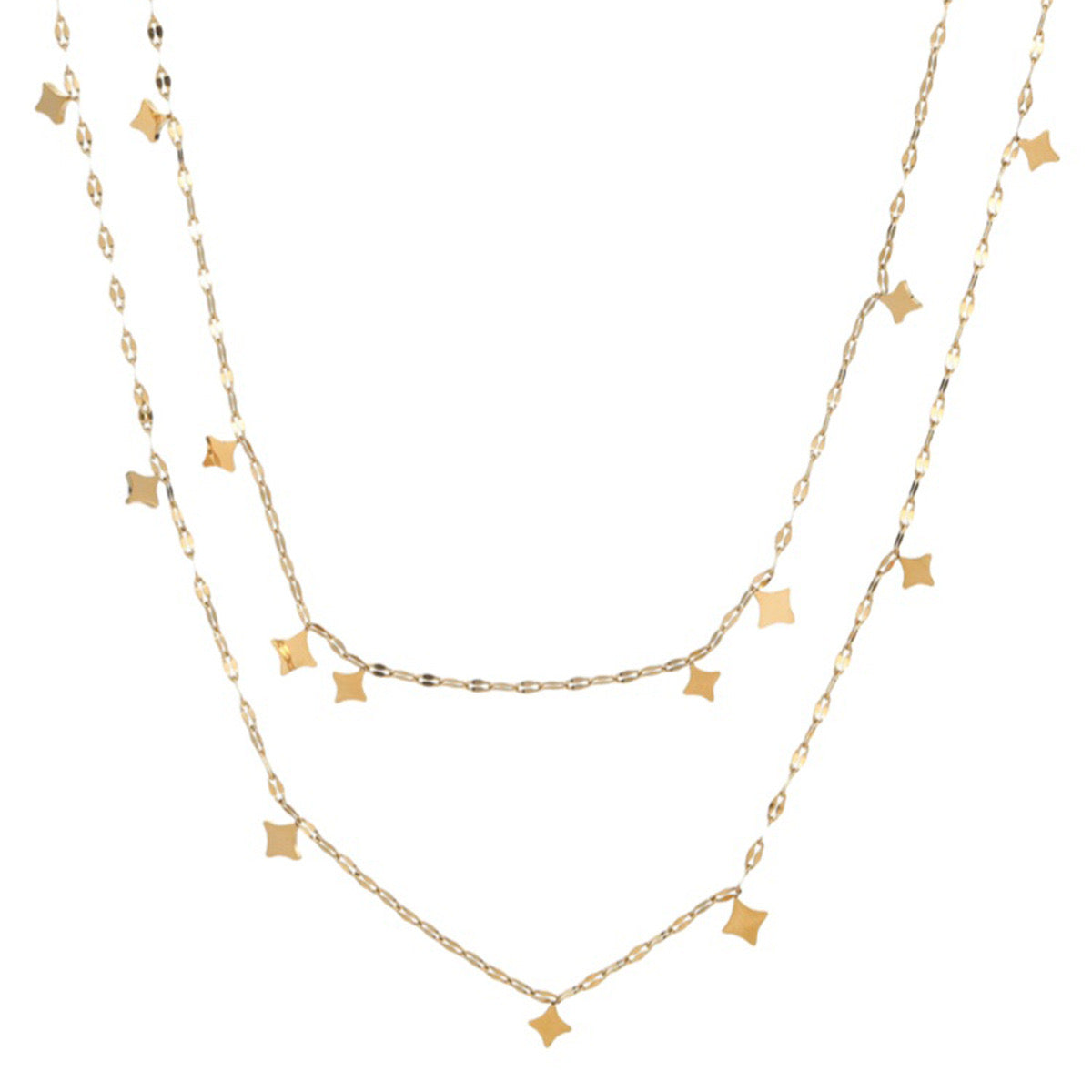 18K Gold Star Sprinkled Double Chain Dainty Layered Necklace Set