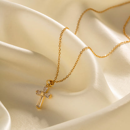 18K Gold Minimalist Crystal Cross Necklace