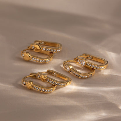 18K Gold Iced Frame Heart Small Rectangle Hoop Huggie Earrings