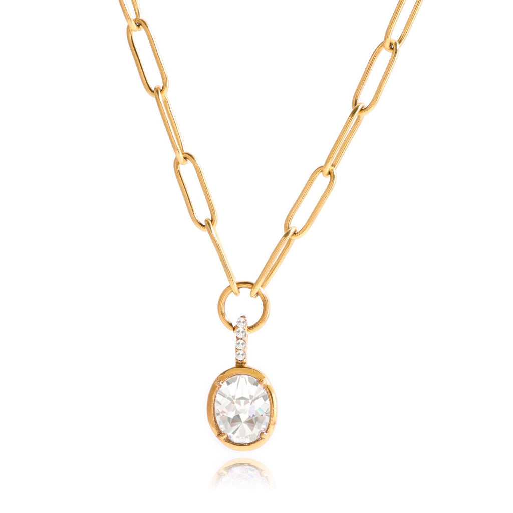 18K Gold Minimal Glow CZ Pendant Paperclip Beaded Chain Layered Necklace Set