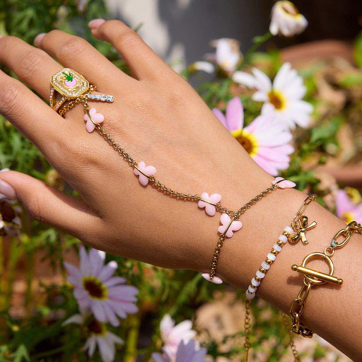 18K Gold Waterproof Pink Butterfly Trendy Hand Jewelry Chain Bracelet