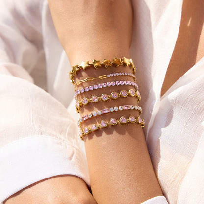18K Gold Pink Dream Star Tennis Chain Bracelet Stack