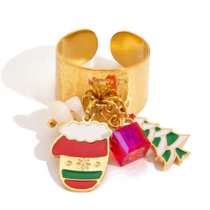 18K Gold Holiday Gleam Christmas Charm Statement Band Ring