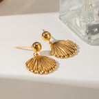 18K Gold Seashell Stud Dangle Earrings