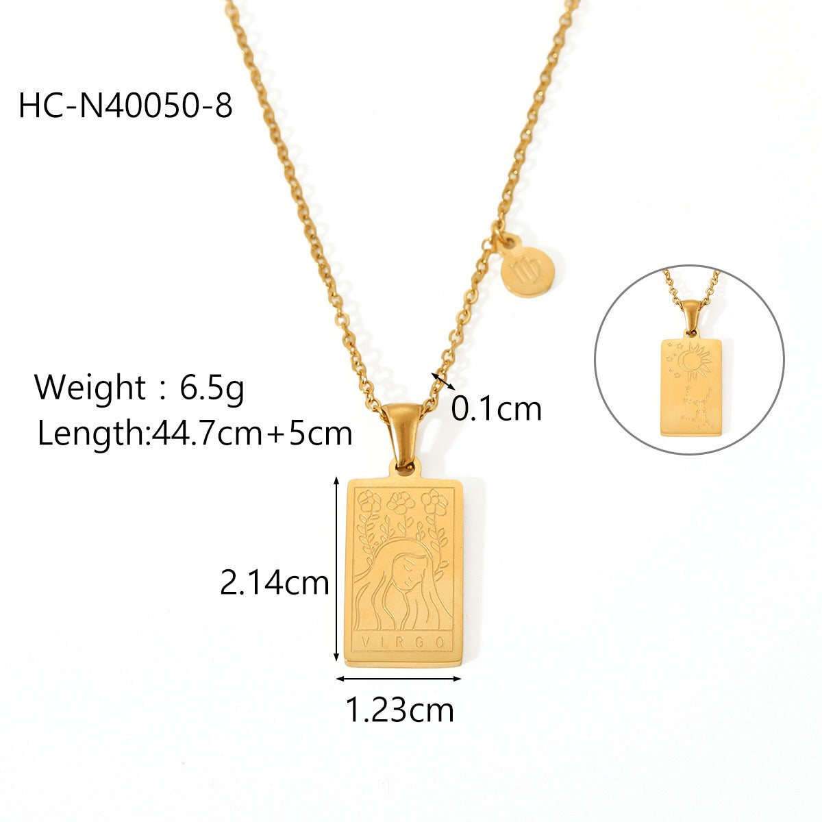18K Gold Zodiac Plate Pendant Necklace