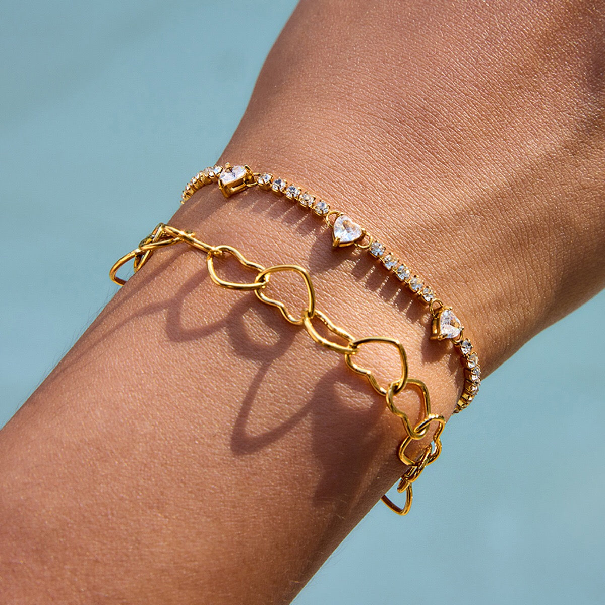 18K Gold Heartbreaker Heart Chain Tennis Dainty Chain Bracelet Stack