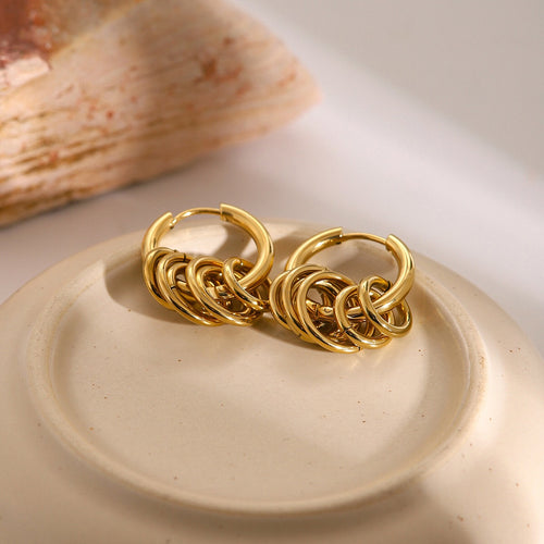 18K Gold and Silver Two Tone Sweet Motion Dangle Hoop Earrings