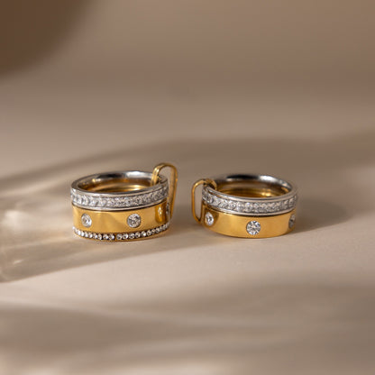 18K Gold and Silver Two Tone Noble Multiple Linked Eternity Spinelli Ring Stack