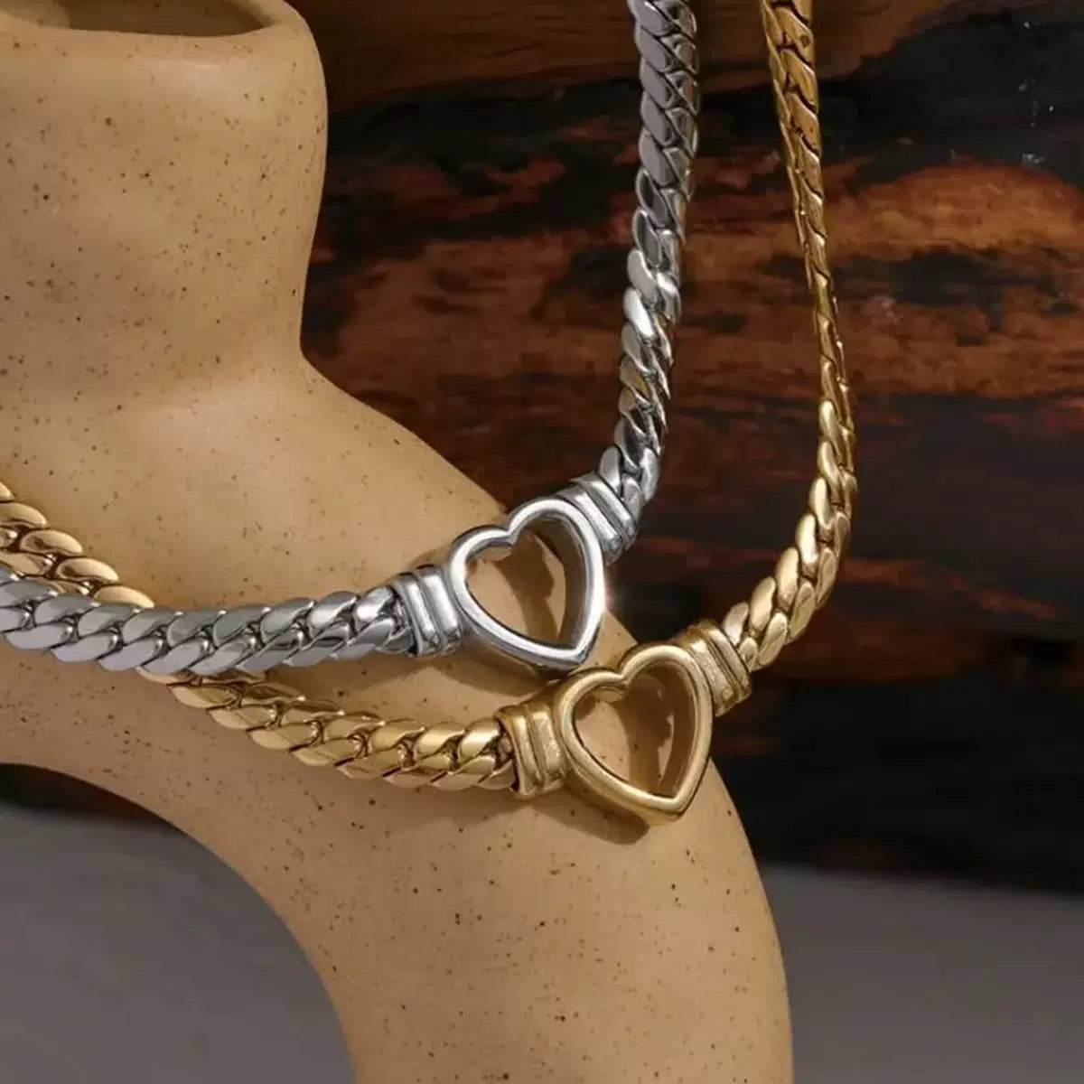 14K Gold Cuban Link Heart Necklace