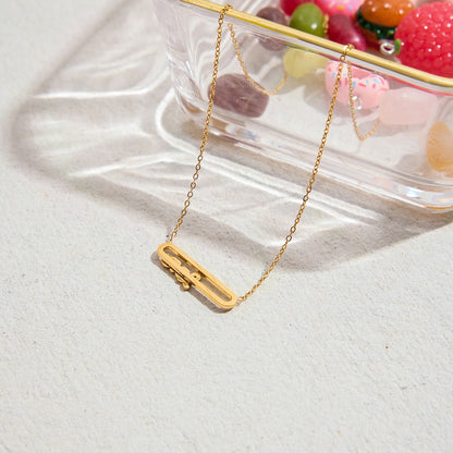 18K Gold Bling Love Letter Pink Jewel Paperclip Chain Layered Necklace Set