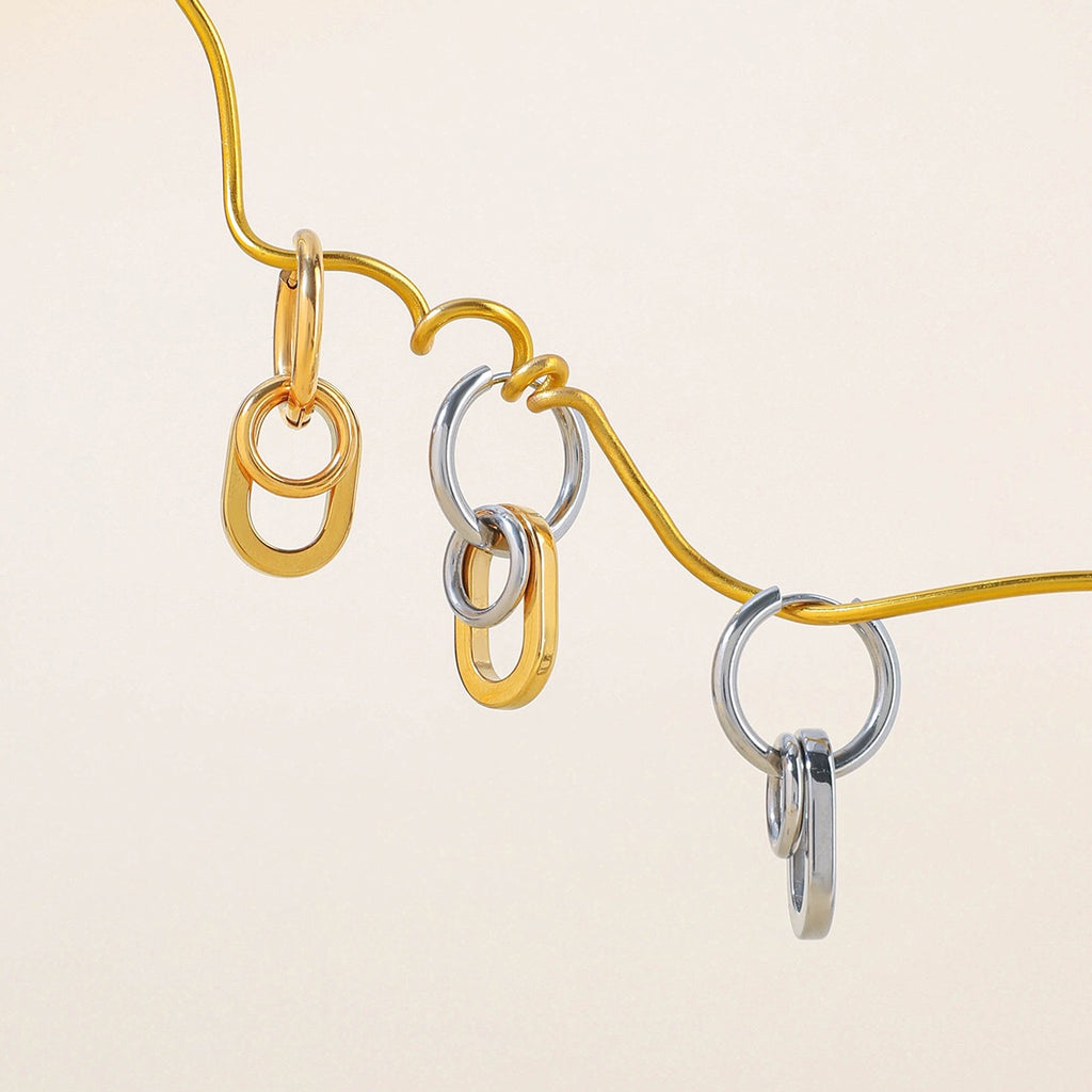 18K Gold and Silver Two Tone Trinity Small Hoop Dangle Huggie Earrings