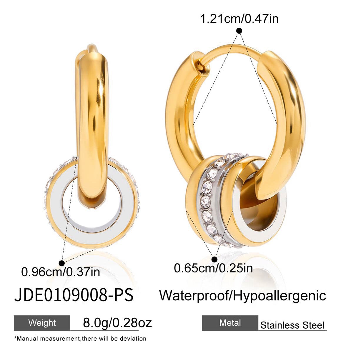 18K Gold and Silver Two Tone Spinelli Muse Small Hoop Huggie Earrings
