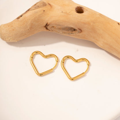 18K Gold Heart Small Hoop Huggie Earrings